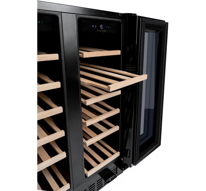 Холодильник Philco для вина, 87x60x57, холод.отд.-116л, зон - 2, бут-40, диспл, подсветка, черный