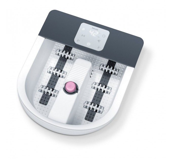 Масажна ванночка Beurer для ніг, від мережі, 3 насадки, підтрим. температури води, сенс. керув., біло-сірий