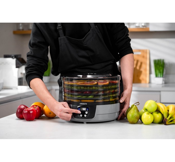 Сушка для продуктов ARDESTO FDB-532TTC, 250Вт, поддонов -5x3см, диаметр-32см, макс-70°С, таймер, электр. управление, пластик, белый