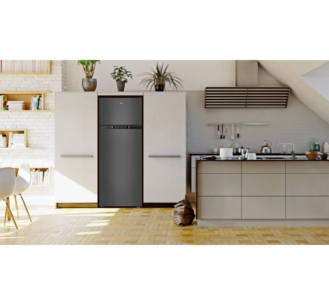 Холодильник TCL з верхн. мороз., 144x55х54.5, холод.відд.-167л, мороз.відд.-40л, 2дв., A++, ST, нерж