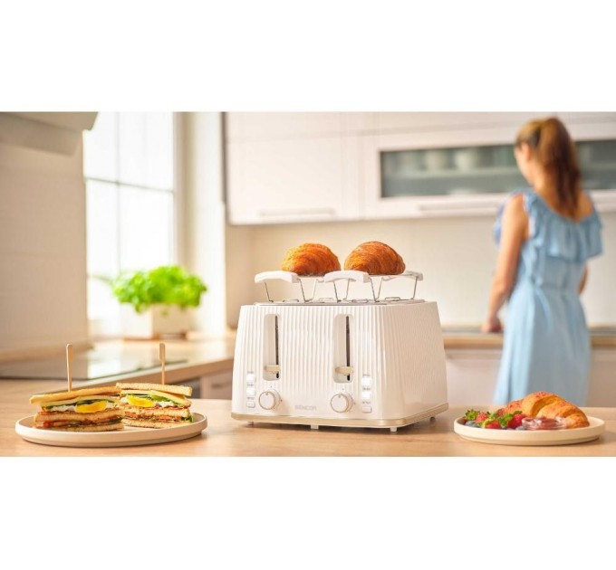 Тостер Sencor 1860Вт, подогрев, разморозка, 4 слота, пластик, белый