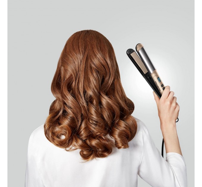 Випрямляч Rowenta Glam & Shine 2в1, темп.режимів-8, 140-210С, дисплей, кераміка, золотий