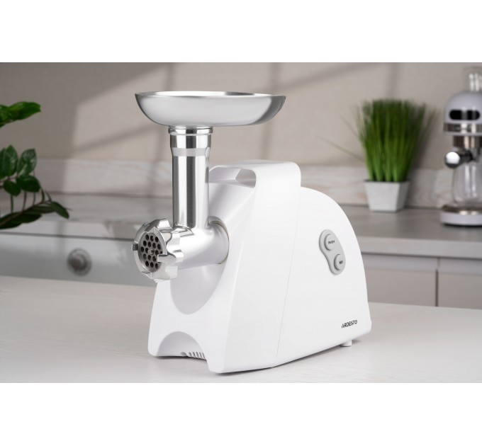 Мясорубка ARDESTO, 1900Вт, 1.8кг/мин, 3 решетки, насадка для колбас, кеббе, 4 терки, пластик, белый