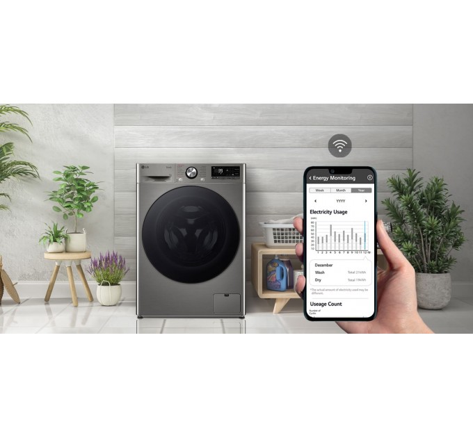 Стиральная машина LG фронтальная, 9кг, 1200, A, 48см, дисплей, пар, инвертор, серебристый