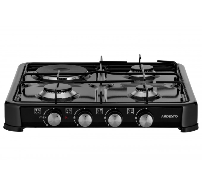 Плитка настольная ARDESTO комбинированная, тип газа LPG, 3 алюмин. газ. конфорки+1 электр. конфорка, черный