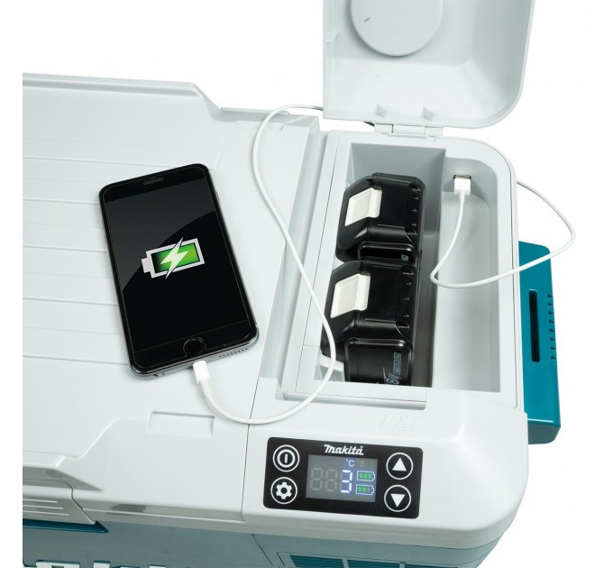 Холодильник аккумуляторный мобильный Makita DCW180Z, 220 / 12В /18В LXT, с функцией нагрева, -18°/+60°, 20л, 13кг