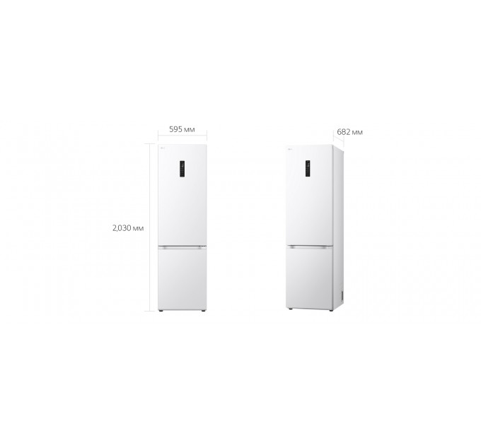Холодильник LG с нижн. мороз., 203x60х68, холод.отд.-277л, мороз.отд.-107л, 2дв., А++, NF, инв., диспл внешн., Fresh Сonverter, белый