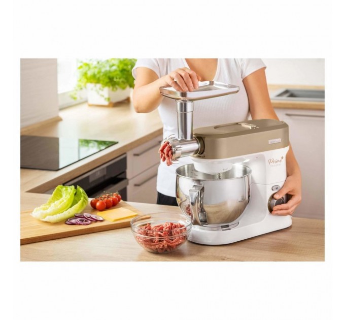 Кухонна машина Sencor 1200Вт, чаша-метал, корпус-пластик, насадок-19, коричнево-білий