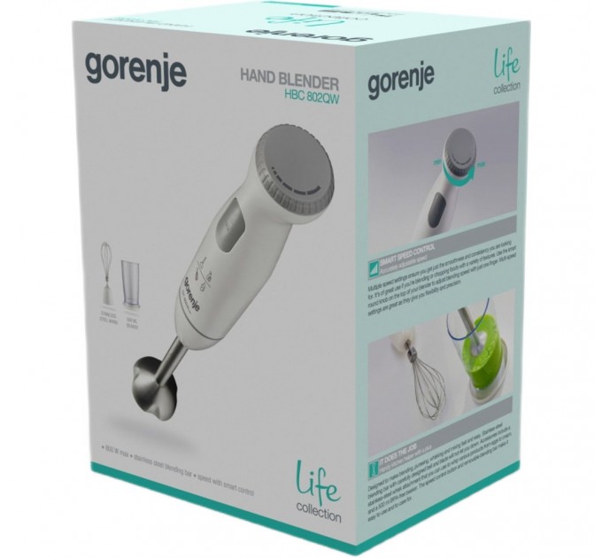 Блендер Gorenje погружной 800Вт, 3в1, чаша-500мл, измельчитель, белый