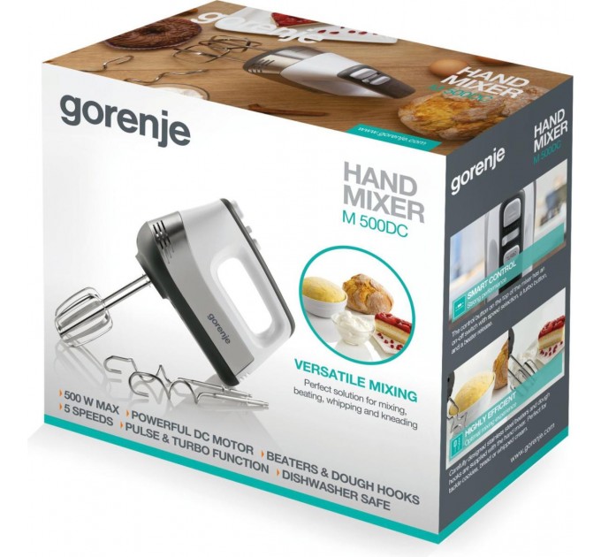 Миксер Gorenje ручной 500Вт, насадки-4, турборежим, белый-нерж