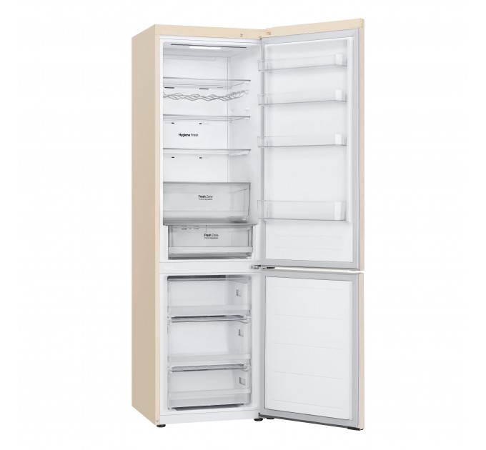 Холодильник LG с нижн. мороз., 203x60х68, холод.отд.-277л, мороз.отд.-110л, 2дв., E, NF, инв., диспл внешн., зона св-ти, бежевый