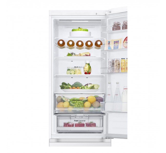 Холодильник LG с нижн. мороз., 203x60х68, холод.отд.-277л, мороз.отд.-107л, 2дв., А++, NF, инв., диспл внешн., Fresh Сonverter, белый