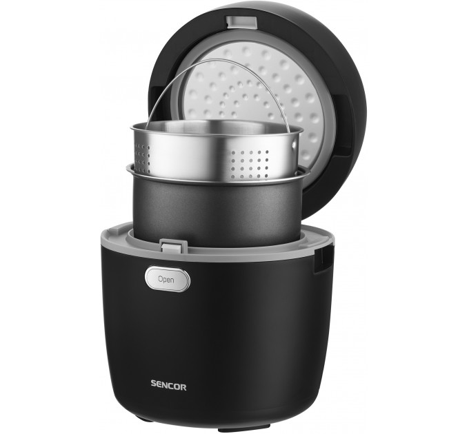 Рисоварка Sencor 350Вт, чаша-0.6л, LED дисплей, алюминий, нерж.сталь, пластик, черный