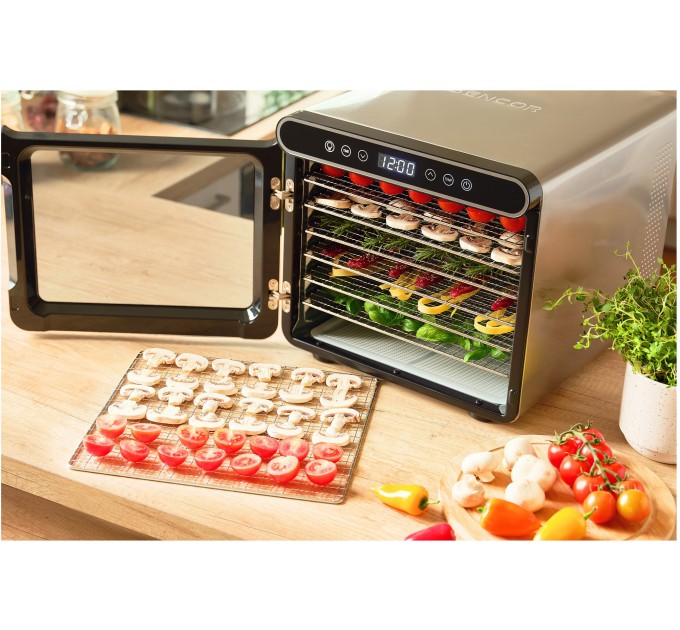 Сушка для продуктов Sencor 600Вт, поддонов - 7x2.8см, диаметр - 30см, электр. управление, металл, черный