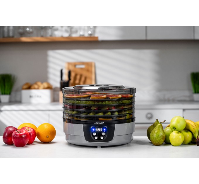 Сушка для продуктов ARDESTO FDB-532TTC, 250Вт, поддонов -5x3см, диаметр-32см, макс-70°С, таймер, электр. управление, пластик, белый