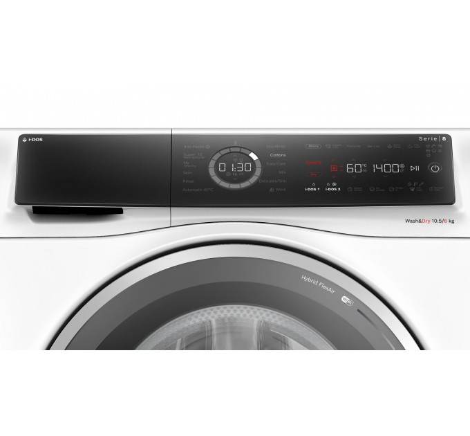 Стирально-сушильная машина Bosch фронтальная, 10.5(6)кг, 1400, A, 60см, дисплей, i-Dos, инвертор, пар, белый
