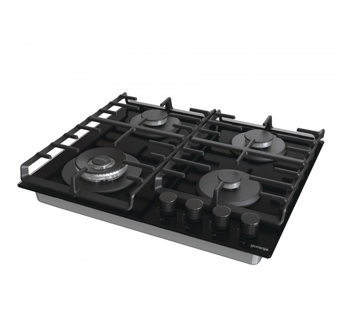 Варочная поверхность Gorenje газ на стекле, 60см, чугун, черный