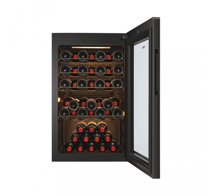 Холодильник Haier для вина, 82x49.7х58, холод.отд.-118л, зон - 1, бут-49, ST, дисплей, черный