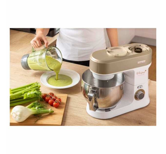 Кухонна машина Sencor 1200Вт, чаша-метал, корпус-пластик, насадок-19, коричнево-білий