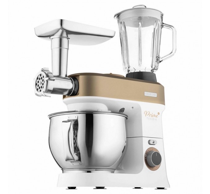 Кухонна машина Sencor 1200Вт, чаша-метал, корпус-пластик, насадок-19, коричнево-білий