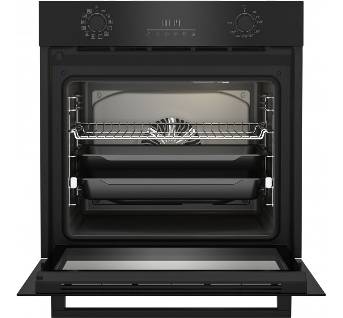 Духова шафа Beko електрична, 72л, A, дисплей, конвекція, телескопічні направляючі, чорний