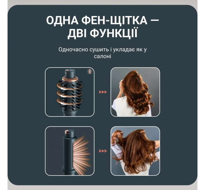 Фен-щетка Rowenta Air Rotate, 1300Вт, режимов-4, иониз-я, хол. обдув, функция фена, керамика, черный