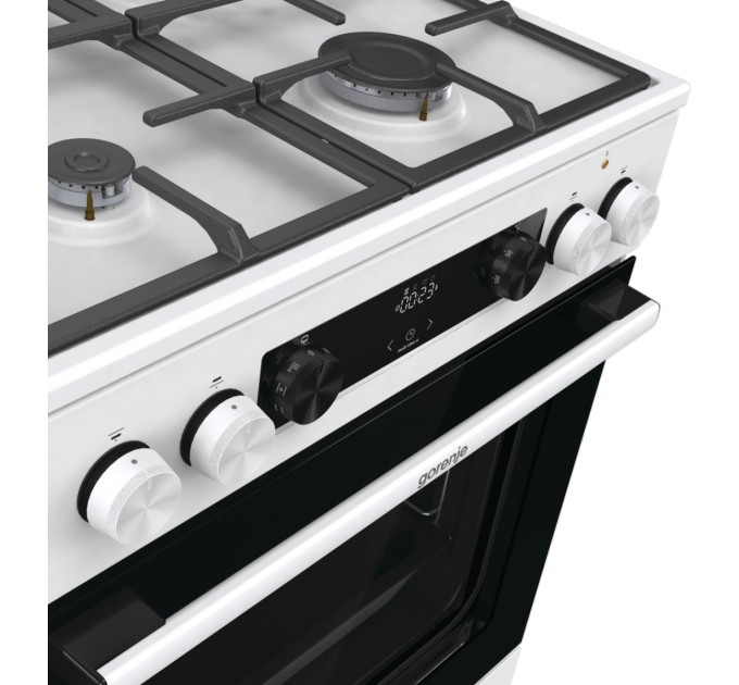 Плита Gorenje комби, 71л, 60x60см, дисплей, IconLed, чугун, белый