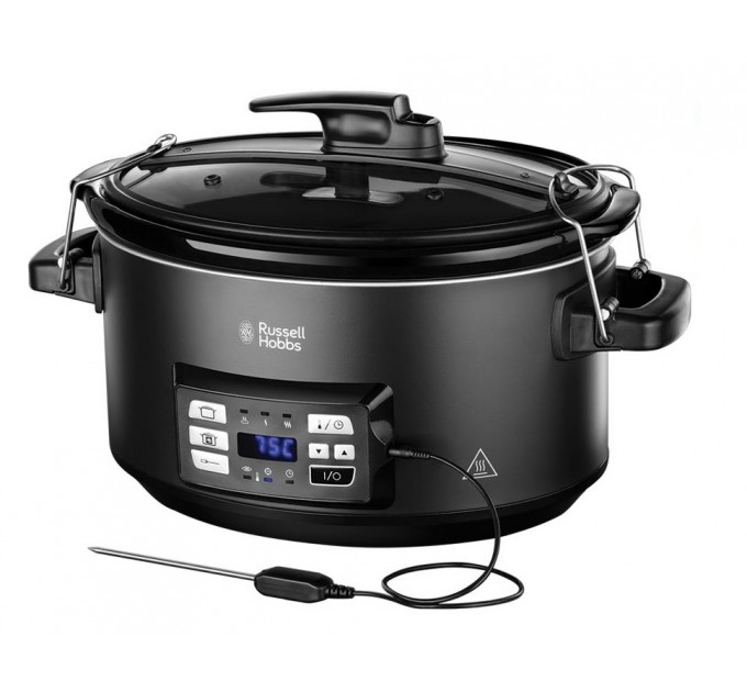 Медленноварка Russell Hobbs SouseVide, 350Вт, чаша-6.5л, электронное управл., 2 щупа, вакуум, нерж. сталь, черный
