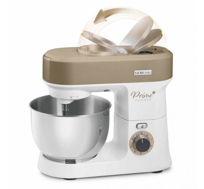 Кухонна машина Sencor 1200Вт, чаша-метал, корпус-пластик, насадок-19, коричнево-білий