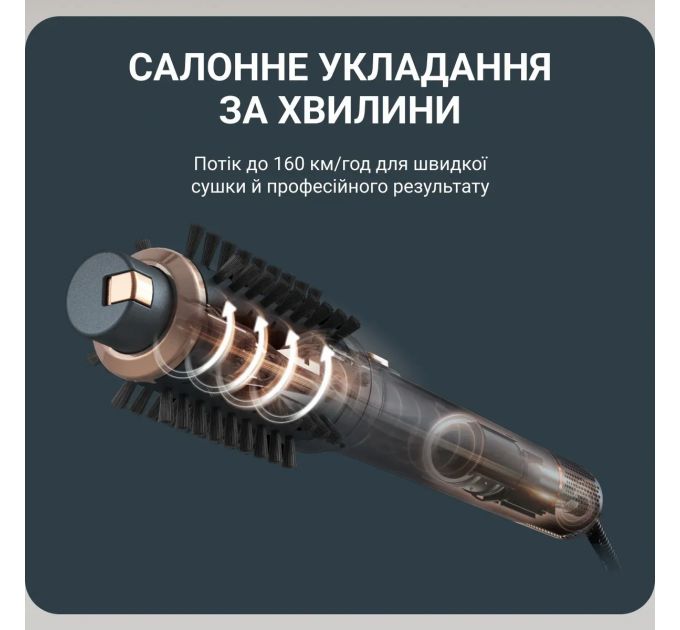 Фен-щетка Rowenta Air Rotate, 1300Вт, режимов-4, иониз-я, хол. обдув, функция фена, керамика, черный