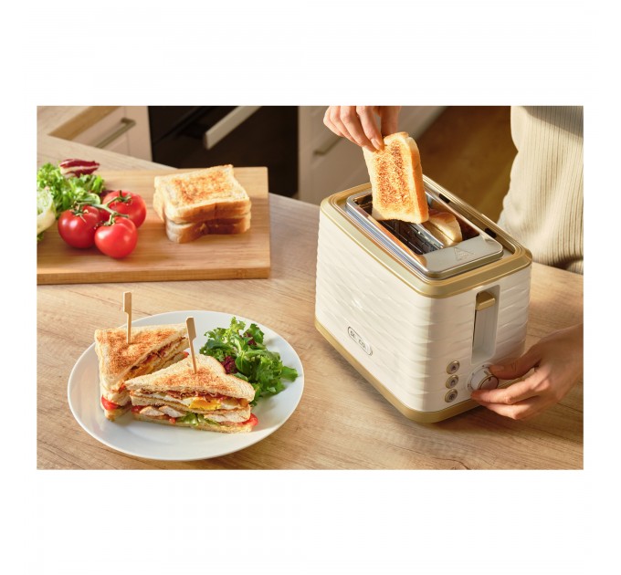Тостер Sencor 930Вт, подогрев, разморозка, подсветка пластик, бело-золотой
