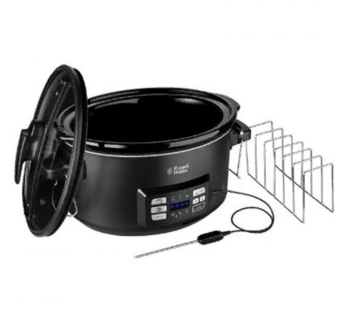 Медленноварка Russell Hobbs SouseVide, 350Вт, чаша-6.5л, электронное управл., 2 щупа, вакуум, нерж. сталь, черный