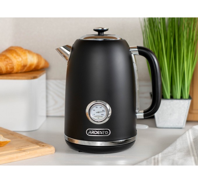 Электрочайник ARDESTO Vintage Dream 1.8л, Strix, металл, чёрный матовый