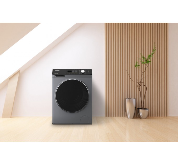 Стирально-сушильная машина Hitachi фронтальная, 8(5)кг, 1400, A, 60см, дисплей, пар, инвертор, серебристый