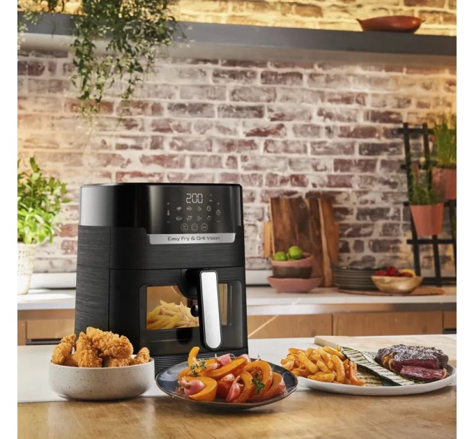 Мультипіч Tefal Easy Fry&Grill Vision Window, 1550Вт, чаша-4.2л, сенсорне керув., 10 програм, з віконцем, пластик, чорний
