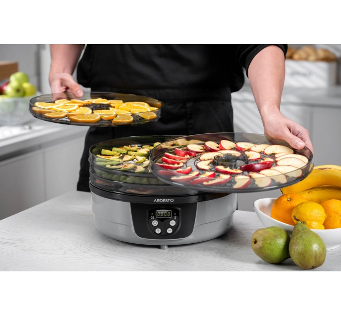 Сушка для продуктов ARDESTO FDB-532TTC, 250Вт, поддонов -5x3см, диаметр-32см, макс-70°С, таймер, электр. управление, пластик, белый