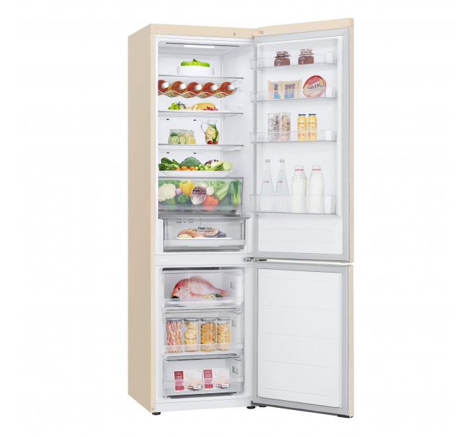 Холодильник LG с нижн. мороз., 203x60х68, холод.отд.-277л, мороз.отд.-110л, 2дв., E, NF, инв., диспл внешн., зона св-ти, бежевый