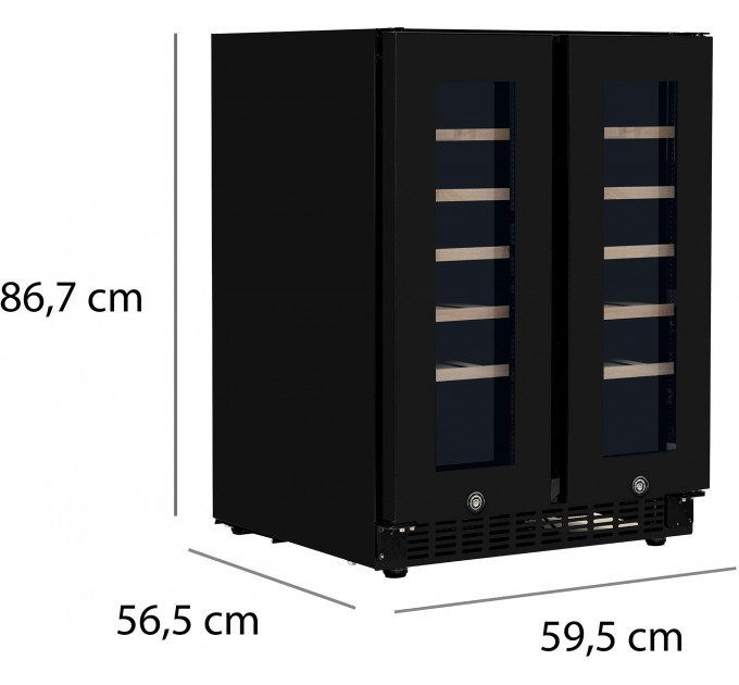Холодильник Philco для вина, 87x60x57, холод.отд.-116л, зон - 2, бут-40, диспл, подсветка, черный