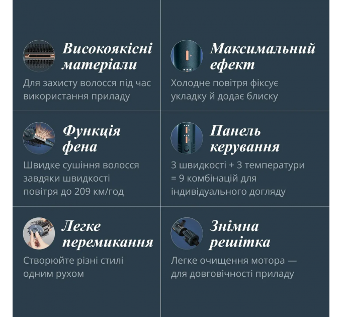 Фен-щітка Rowenta Air Brush 3D, 1200Вт, 3 режими, іоніз-я, хол. обдув, функція фену, кераміка, чорно-золотий