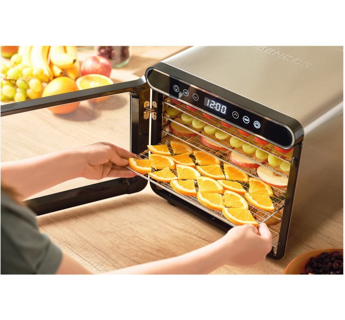 Сушка для продуктов Sencor 600Вт, поддонов - 7x2.8см, диаметр - 30см, электр. управление, металл, черный