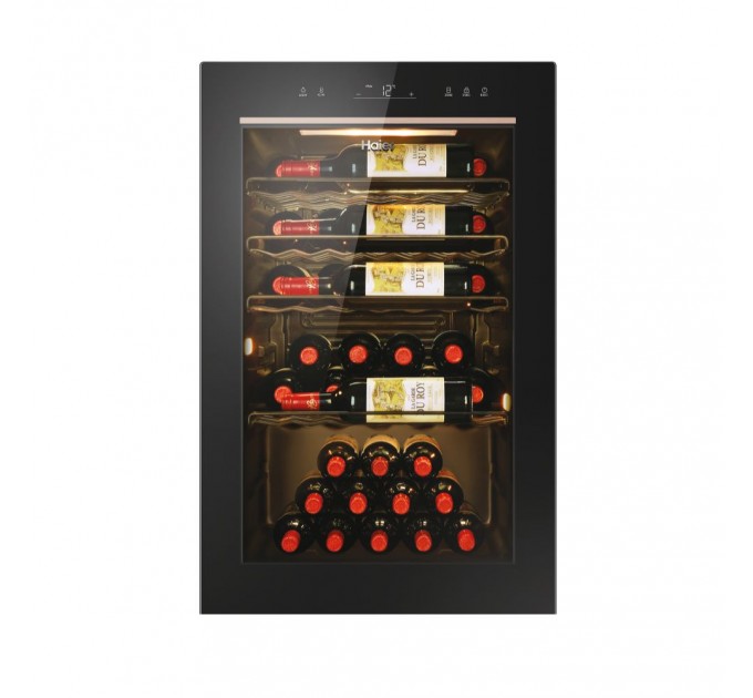 Холодильник Haier для вина, 82x49.7х58, холод.отд.-118л, зон - 1, бут-49, ST, дисплей, черный