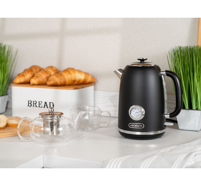 Электрочайник ARDESTO Vintage Dream 1.8л, Strix, металл, чёрный матовый