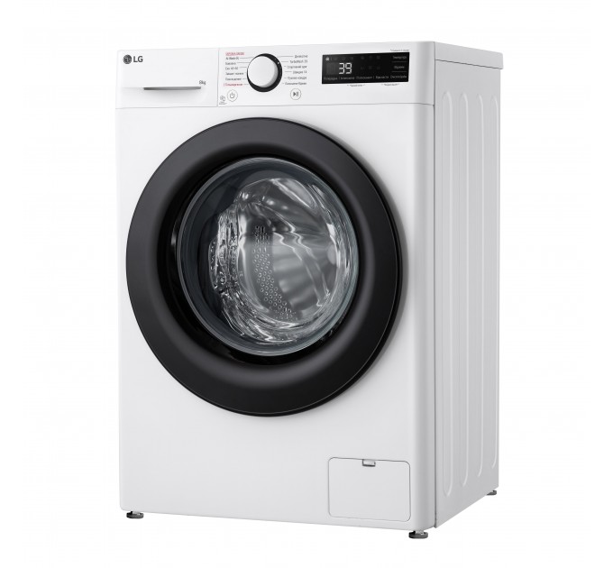 Стиральная машина LG фронтальная, 8кг, 1200, A, 48см, дисплей, пар, инвертор, белый