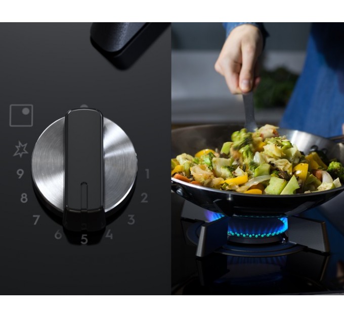 Варочная поверхность Electrolux газ на стекле, 60см, чугун, электр. управл., Hob2Hood, черный