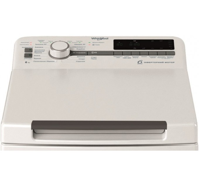 Стиральная машина Whirlpool вертикальная, 6кг, 1200, A+++, 60см, дисплей, инвертор, белый