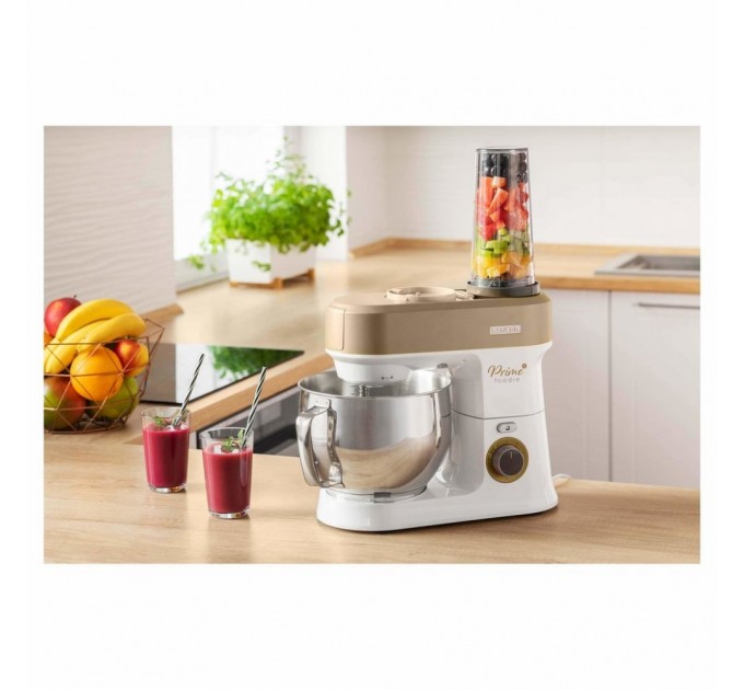 Кухонна машина Sencor 1200Вт, чаша-метал, корпус-пластик, насадок-19, коричнево-білий