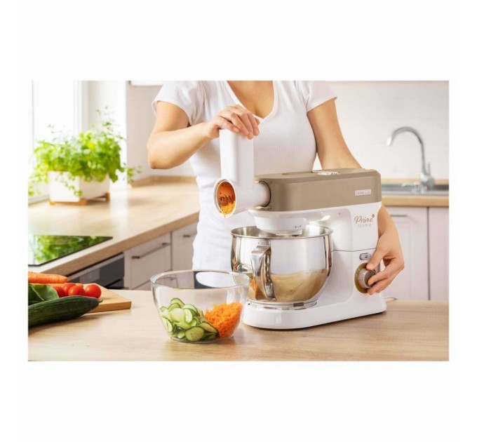 Кухонна машина Sencor 1200Вт, чаша-метал, корпус-пластик, насадок-19, коричнево-білий