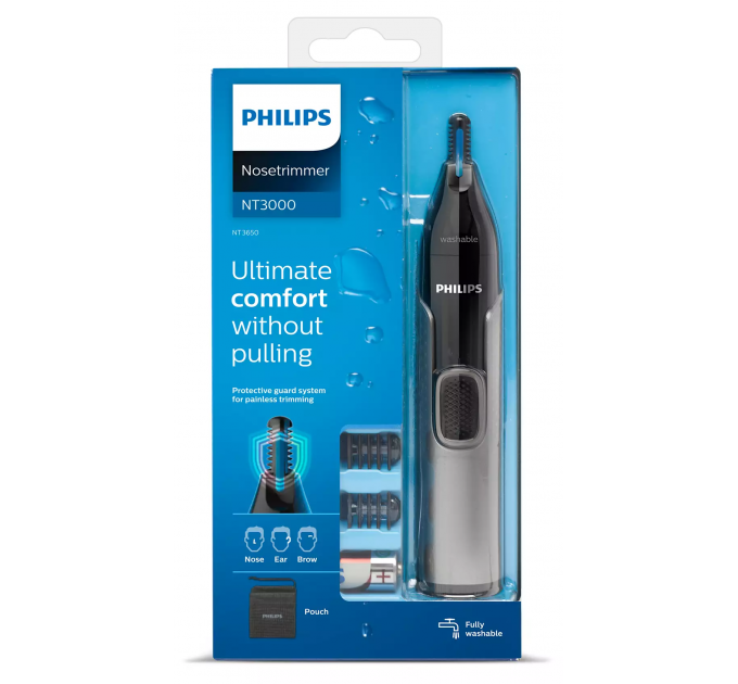 Тример Philips Series 3000, 1хАА, насадок-2, сталь, чорний