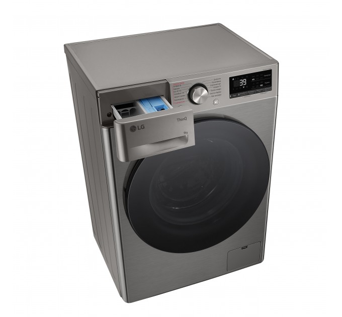 Стиральная машина LG фронтальная, 9кг, 1200, A, 48см, дисплей, пар, инвертор, серебристый