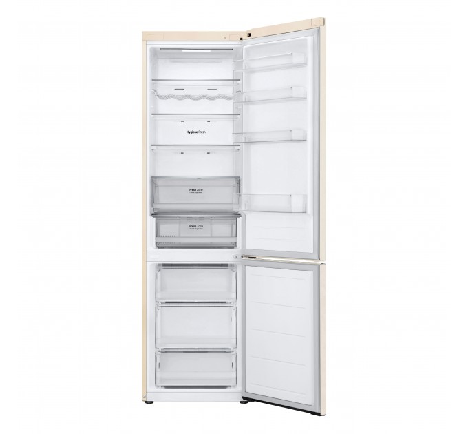 Холодильник LG с нижн. мороз., 203x60х68, холод.отд.-277л, мороз.отд.-110л, 2дв., E, NF, инв., диспл внешн., зона св-ти, бежевый